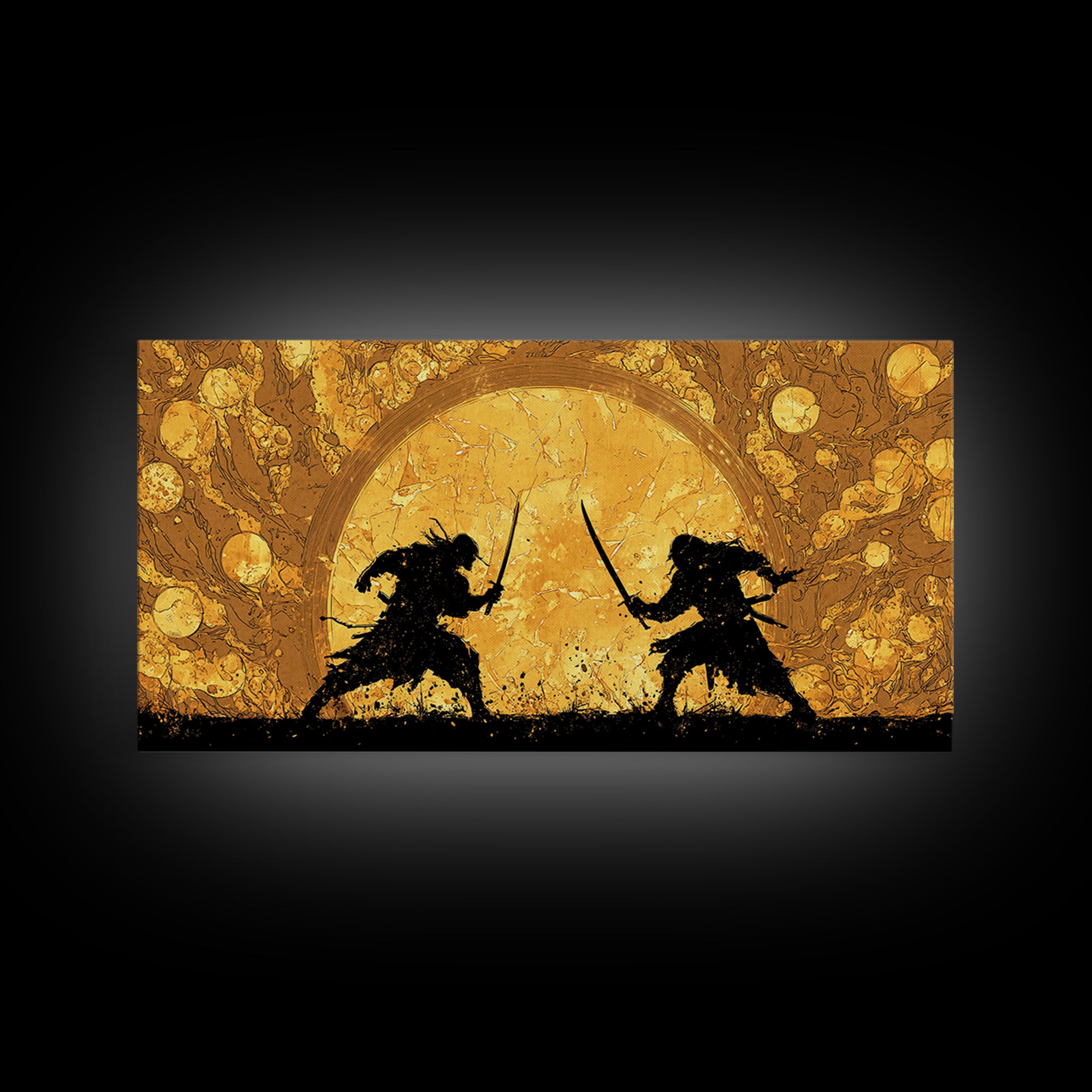 Samurai Duel Canvas Gold Art Canvas Art Norse Inspired Epic Warrior Wall Art Man Cave Decor Office Gift framed in real wood