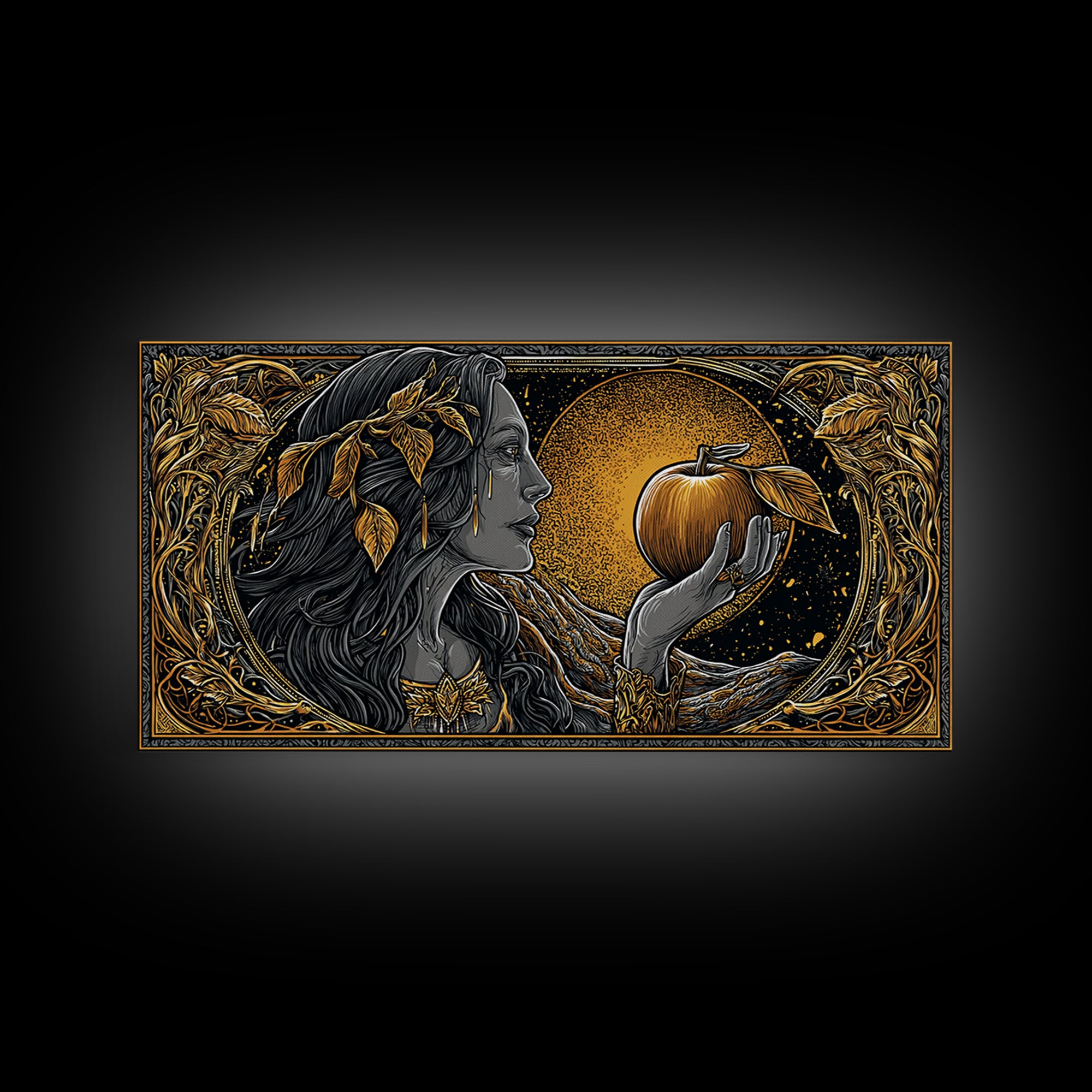 Norse Goddess Idunn Canvas Gold Art Canvas Art Wall Hanging Nordic Mythology Decor for Man Cave or Viking Office Art with real wood frame