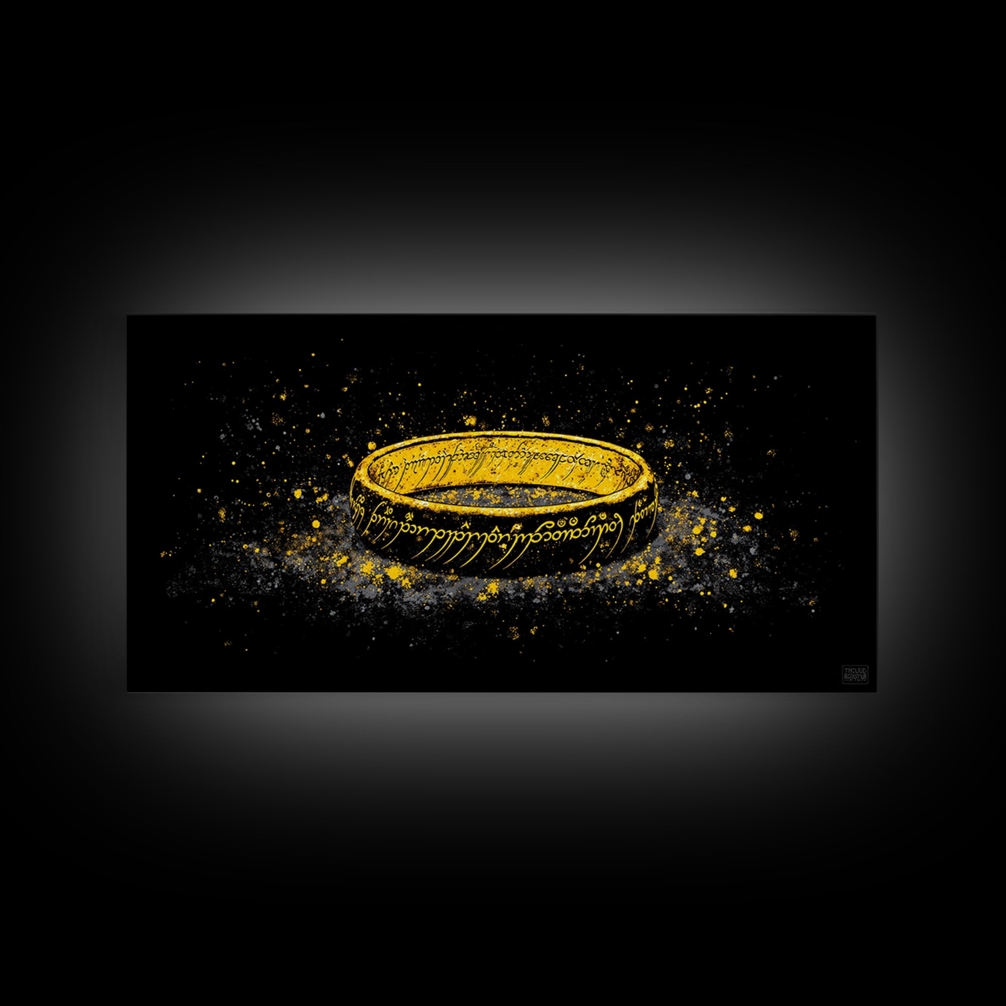 Norse Mythology Rune Ring Canvas Gold Art Viking Symbolic Canvas Art, Man Cave Wall Decor framed in authentic natural wood
