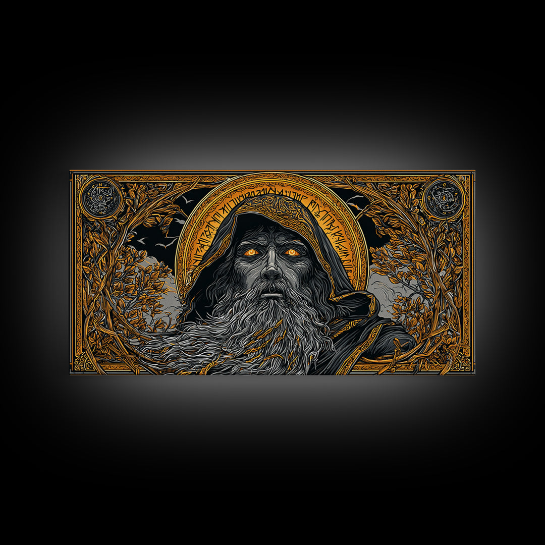Ragnarok Battle Canvas Gold Art Viking Apocalypse Scene Canvas Art, Norse Mythology Man Cave Art with sturdy real wood frame