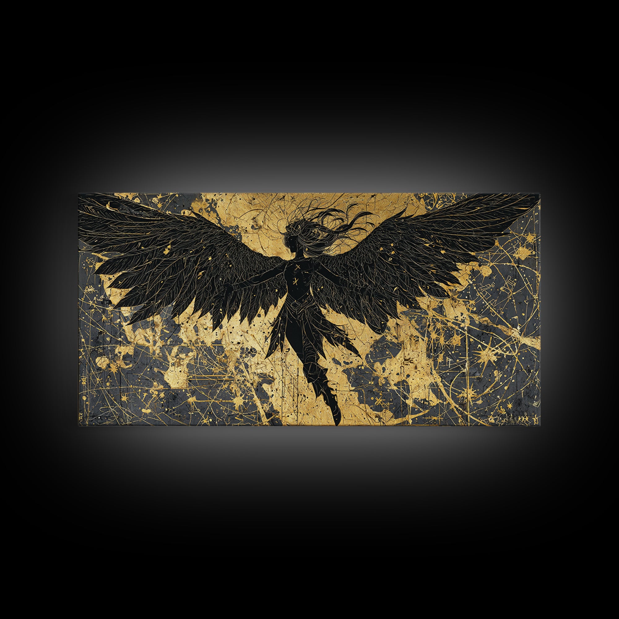 Valkyrie Canvas Gold Art Nordic Canvas Art with Real Wood Frame, Norse Mythology Warrior Wall Decor for Office or Man Cave