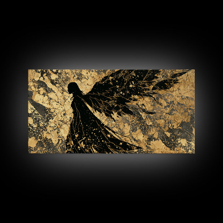 Valkyrie Canvas Gold Art, Norse Mythology Canvas Art Warrior Woman, Nordic Decor for Office or Man Cave, framed in natural wood