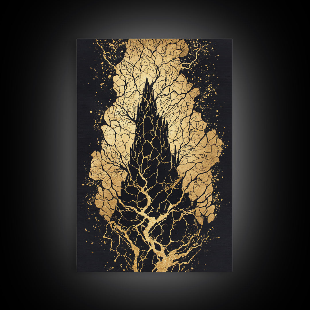Yggdrasil Roots Canvas Gold Art Canvas Art | Nordic Mythology Wall Art Viking Pagan Decor | Office or Man Cave | Wood Framing