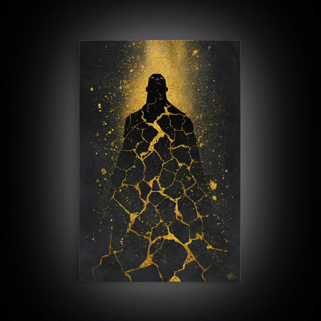 Nordic Titan Rising Canvas Gold Art Canvas Art | Norse Mythology Wall Decor for Man Cave or Office | Framed with Real Wood