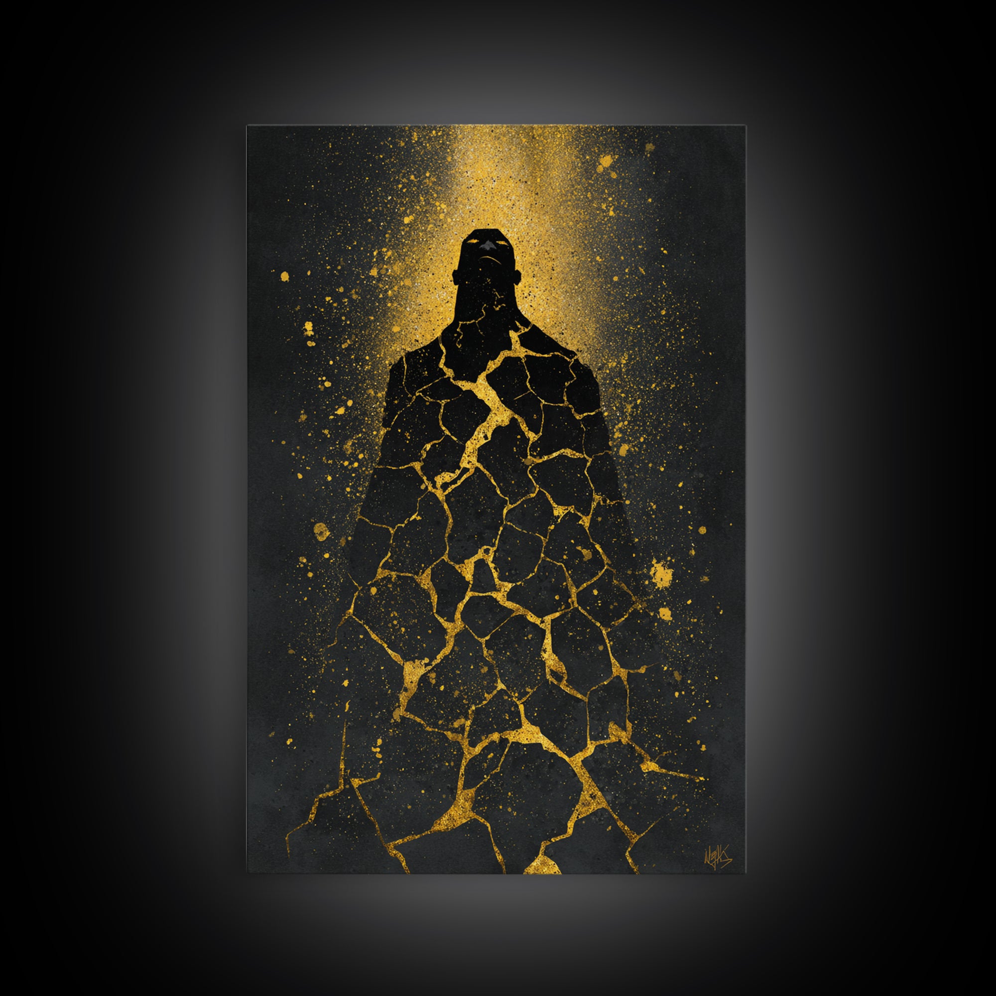 Nordic Titan Rising Canvas Gold Art Canvas Art | Norse Mythology Wall Decor for Man Cave or Office | Framed with Real Wood