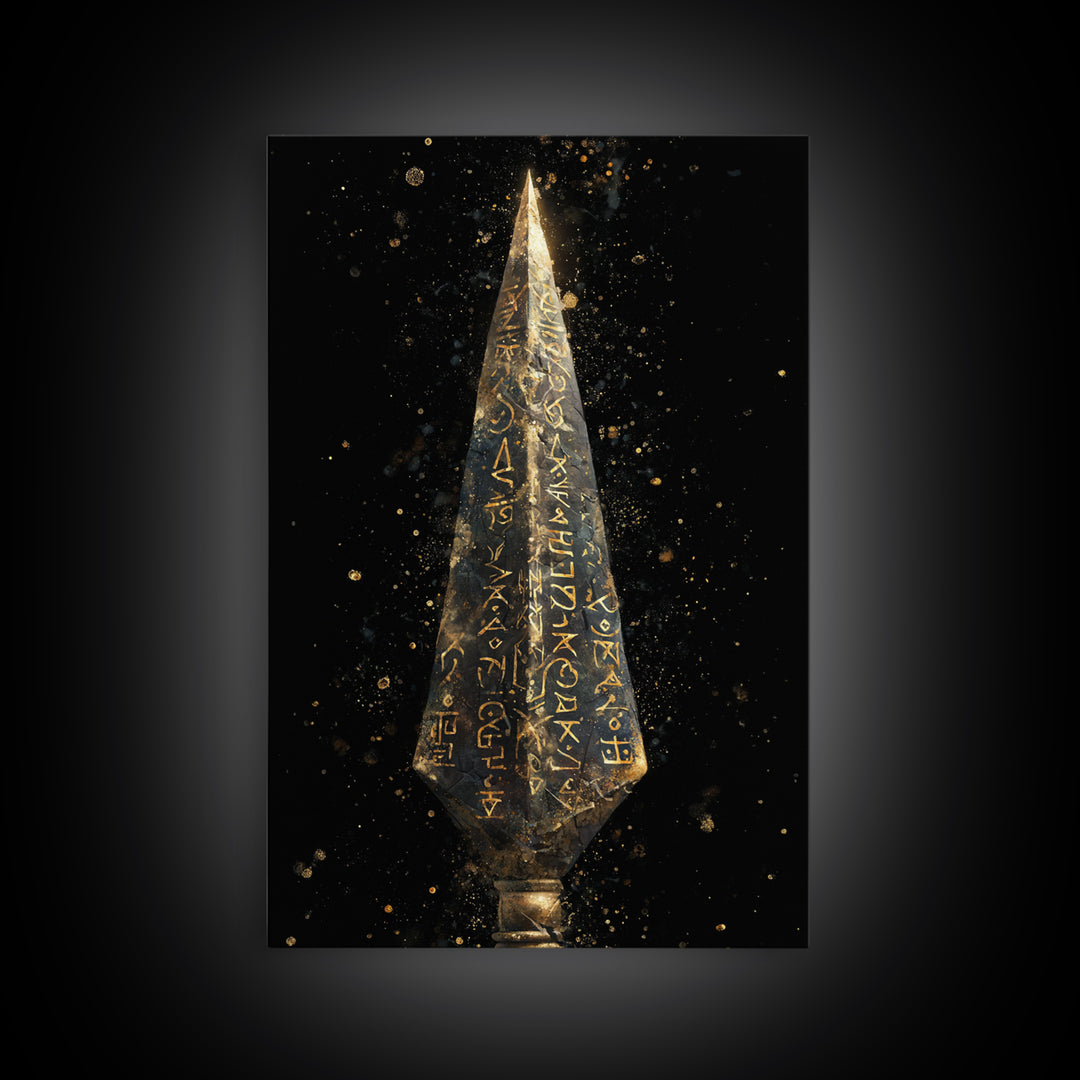 Viking Rune Spear Canvas Gold Art Canvas Art | Nordic Mythology Wall Decor for Office or Man Cave | Framed in Real Wood