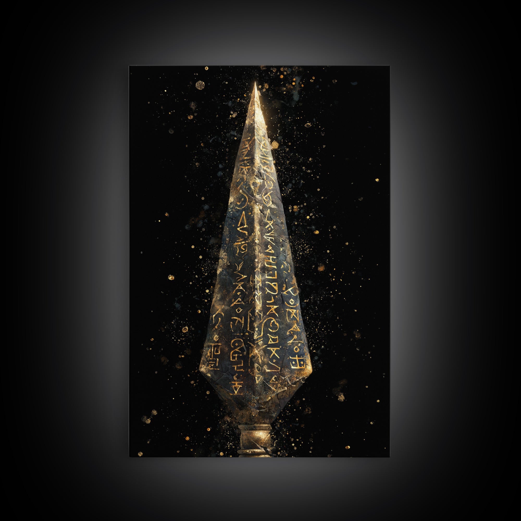 Viking Rune Spear Canvas Gold Art Canvas Art | Nordic Mythology Wall Decor for Office or Man Cave | Framed in Real Wood