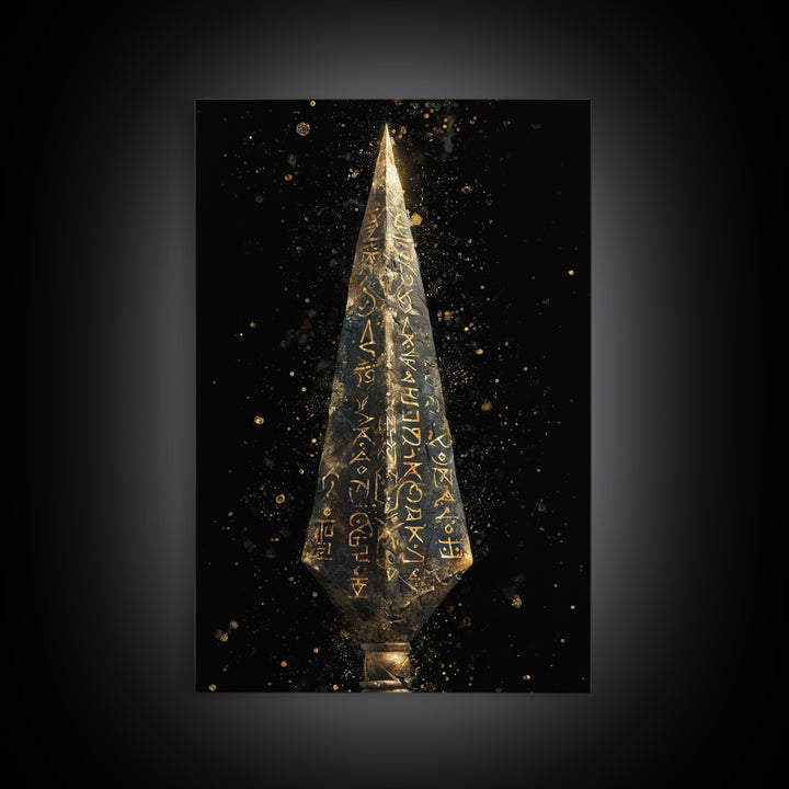 Viking Rune Spear Canvas Gold Art Canvas Art | Nordic Mythology Wall Decor for Office or Man Cave | Framed in Real Wood