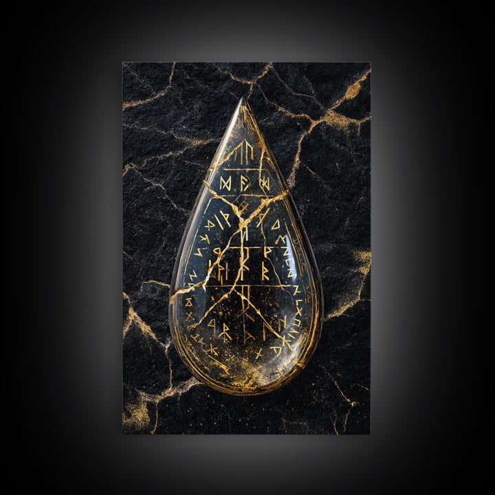 Runestone Canvas Gold Art Canvas Art | Viking Runes Nordic Mythology Wall Art for Man Cave or Study | Mounted in Real Wood