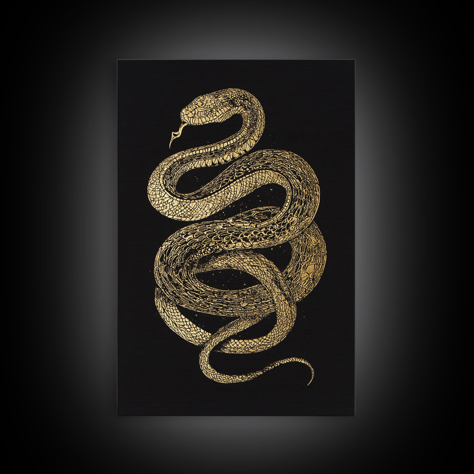 Jormungandr Serpent Canvas Gold Art Canvas Art | Viking Snake Norse Mythology Wall Art for Office or Man Cave | Framed in Wood