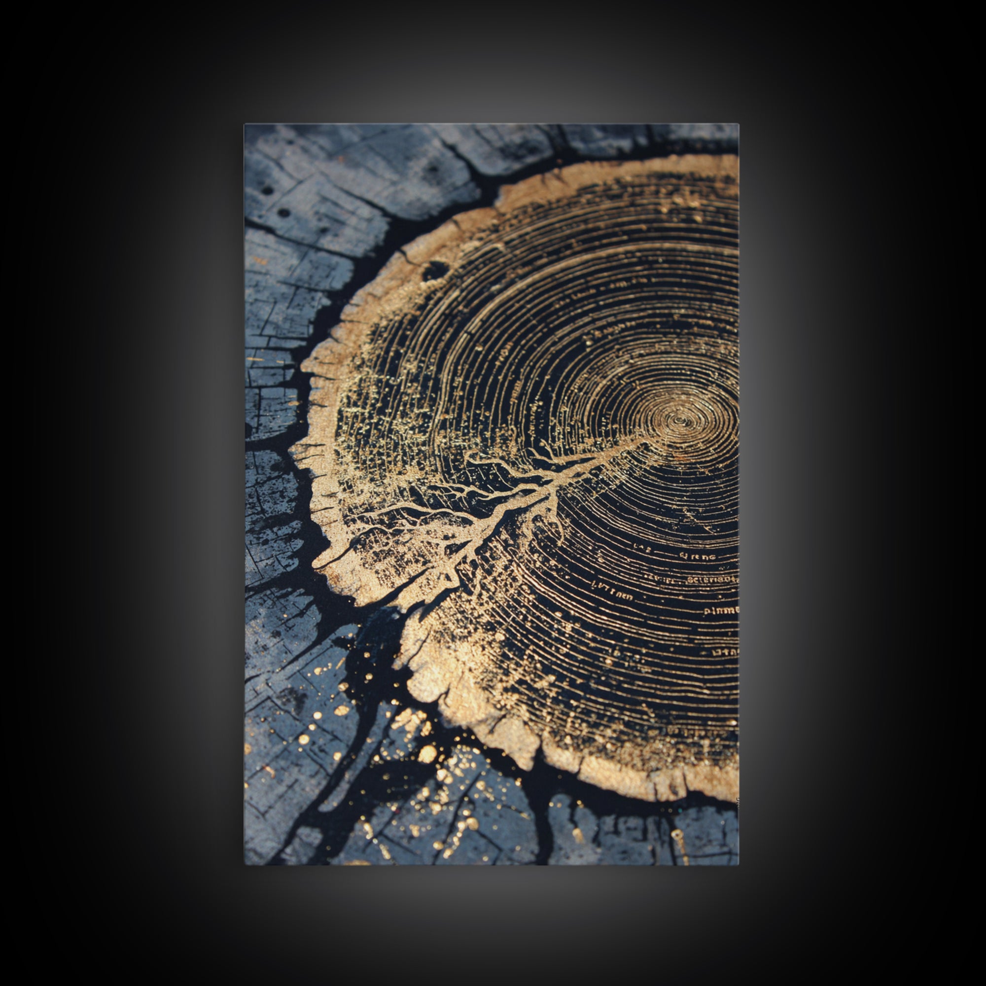 Odin’s Yggdrasil Tree Ring Canvas Gold Art, Nordic Mythology Canvas Art for Man Cave or Office, framed in natural real wood