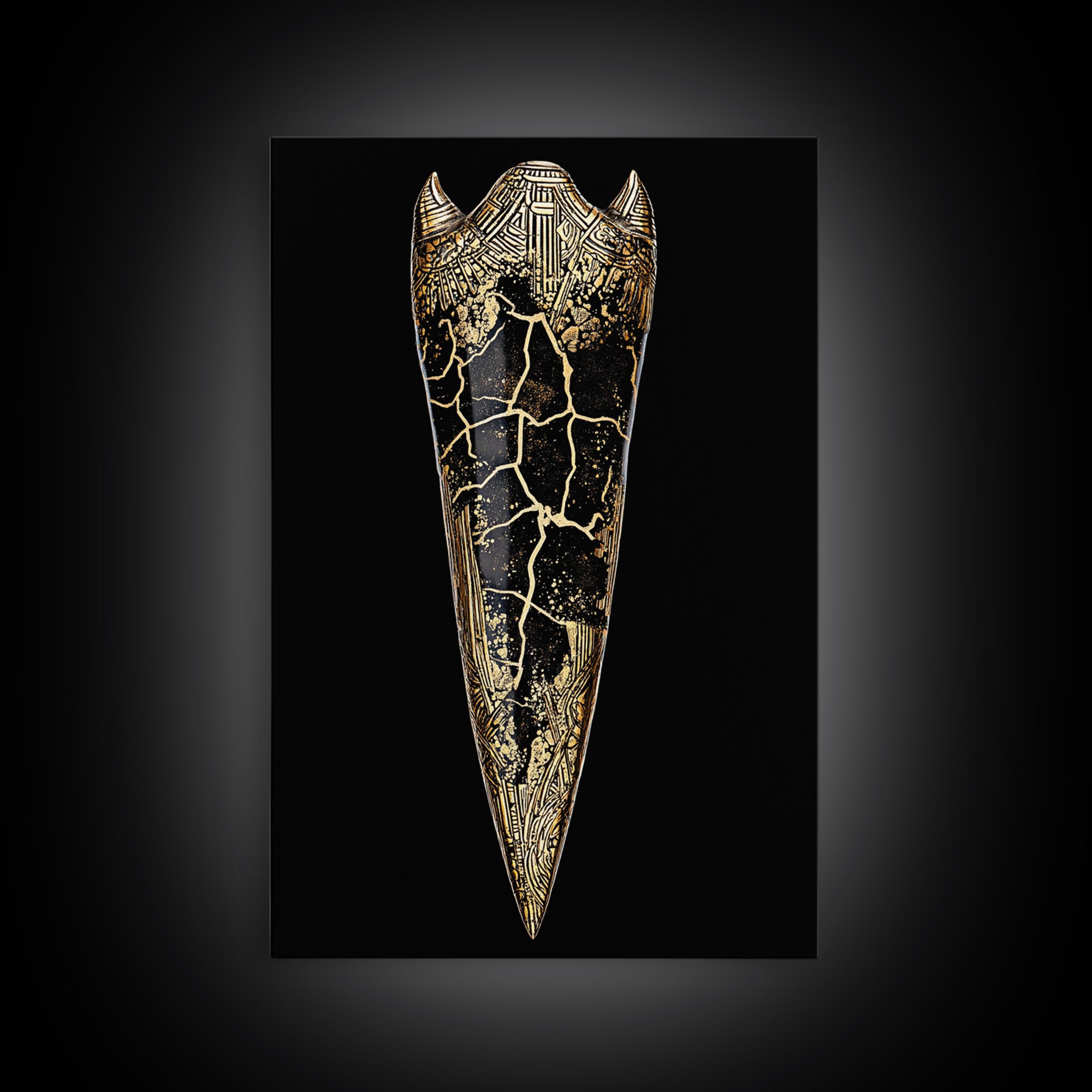 Viking Armor Relic Canvas Gold Art, Nordic Mythology Inspired Canvas Art Wall Decor for Office or Man Cave, with real wood frame