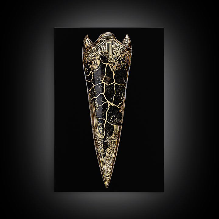 Viking Armor Relic Canvas Gold Art, Nordic Mythology Inspired Canvas Art Wall Decor for Office or Man Cave, with real wood frame