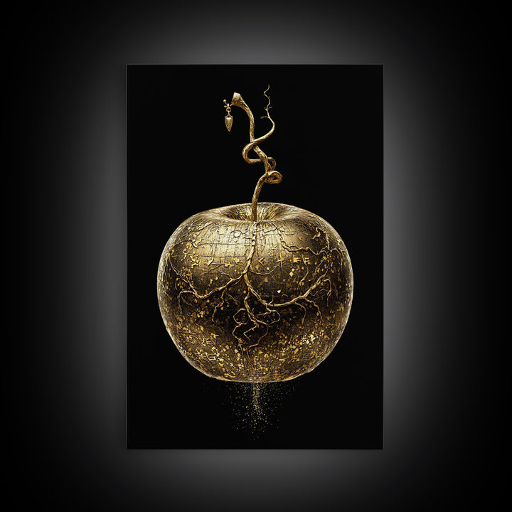 Golden Apple of Idunn Canvas Gold Art Canvas Art | Norse Mythology Wall Decor Pagan Symbol | Office Art Dad Gift | Real Wood Frame