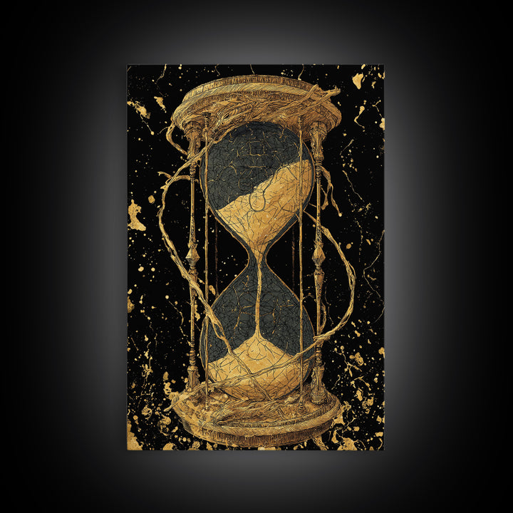 Nordic Hourglass Canvas Gold Art Canvas Art Wall Decor, Viking Myth Time Symbol Artwork for Office or Man Cave, Wood Framed