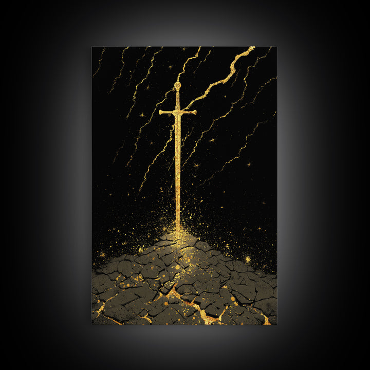 Odin’s Throne Canvas Gold Art, Viking Wolves and Norse Mythology Canvas Art for Man Cave or Office Wall, with Real Wood Frame
