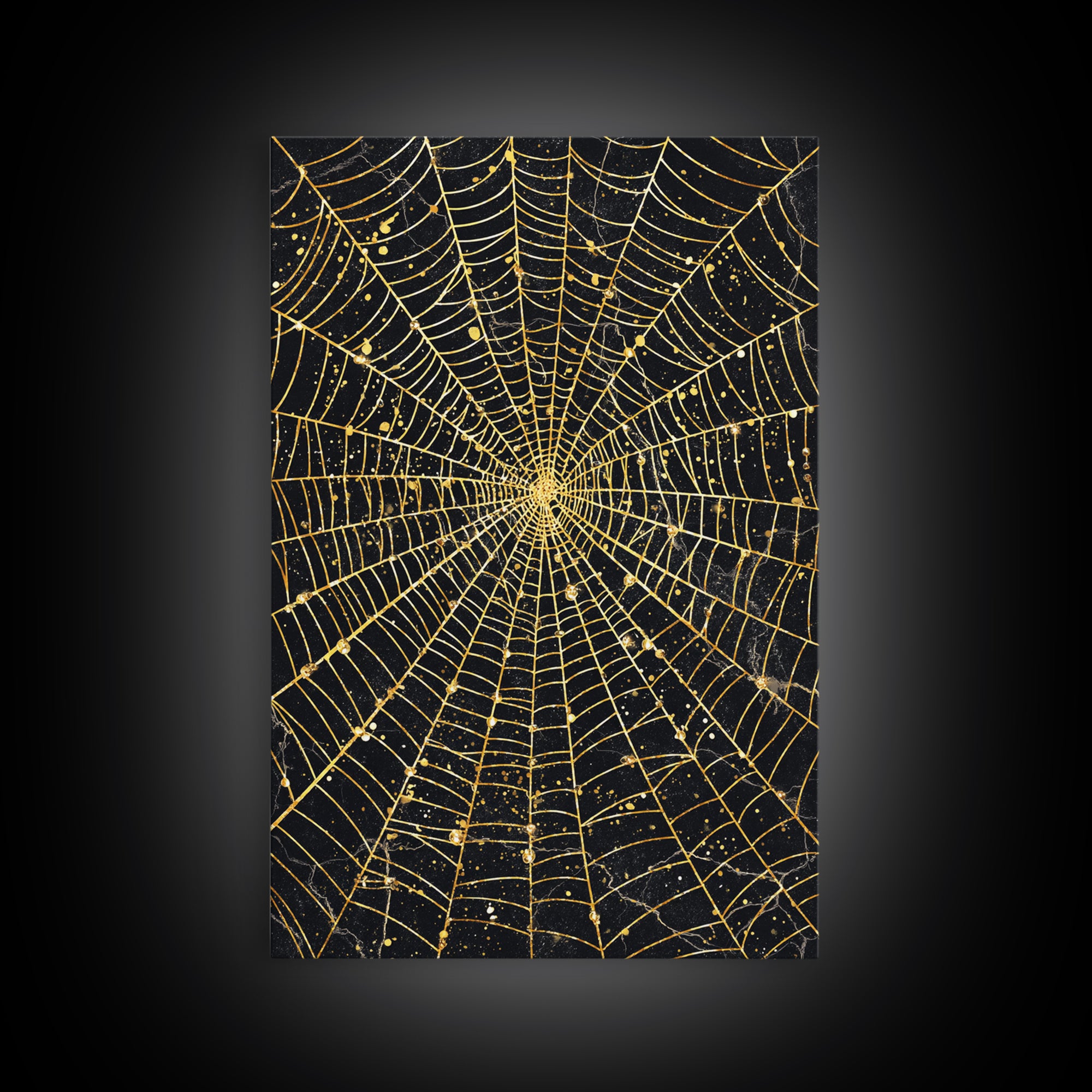 Spider Web Canvas Gold Art, Viking Canvas Art inspired by Norse Norns, Gothic Nordic Wall Decor with handcrafted real wood frame