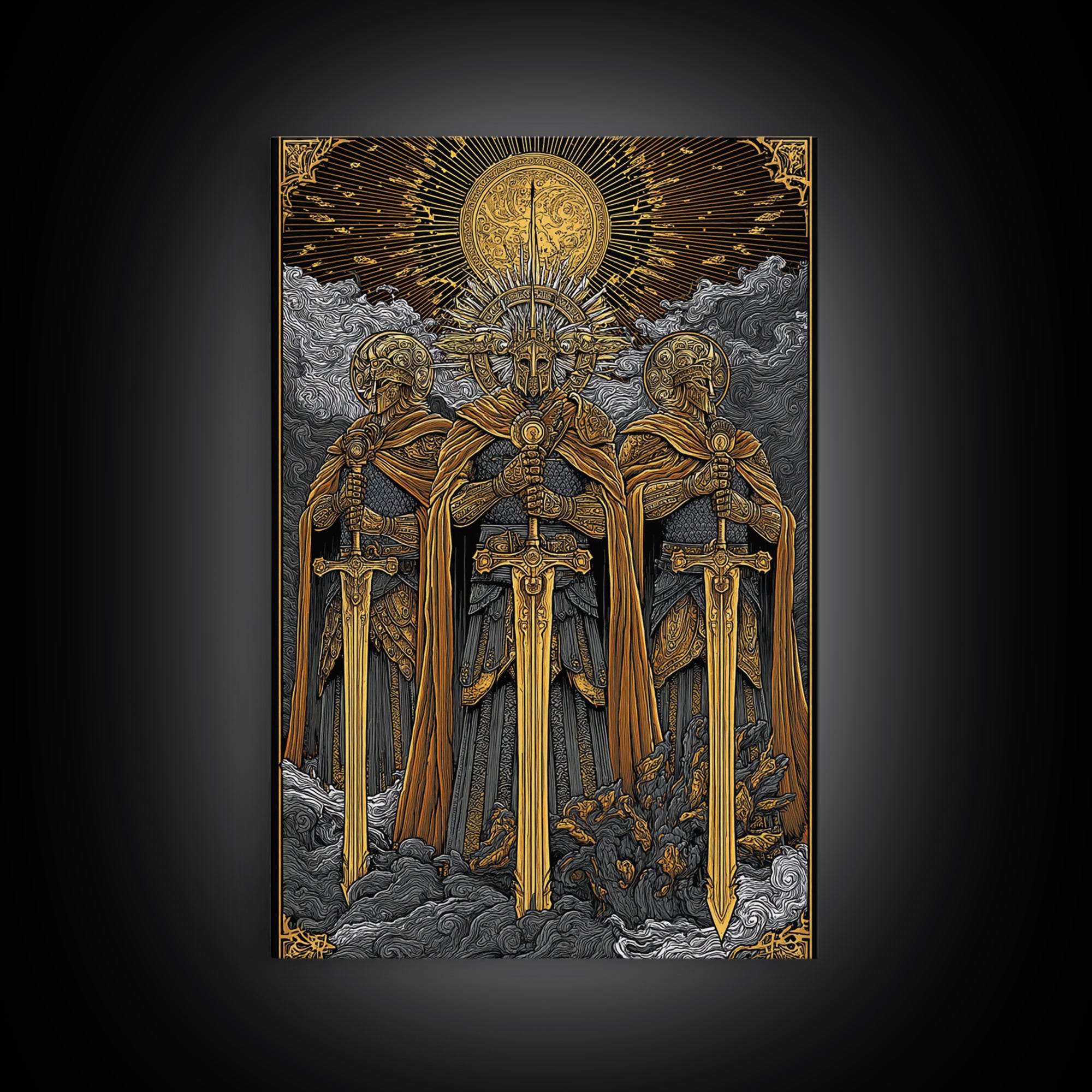 Brokkr and Sindri Canvas Gold Art Canvas Art – Dwarven Blacksmiths Norse Mythology Wall Decor, Office or Man Cave Gift, wood frame