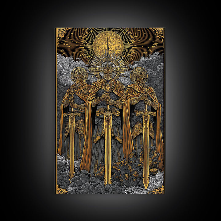 Brokkr and Sindri Canvas Gold Art Canvas Art – Dwarven Blacksmiths Norse Mythology Wall Decor, Office or Man Cave Gift, wood frame