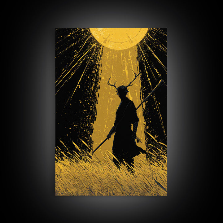 Frey Norse Deity Canvas Art Canvas Gold Art, Nordic Wall Decor in real wood frame, Viking Mythology Wall Hanging for Office or Man Cave