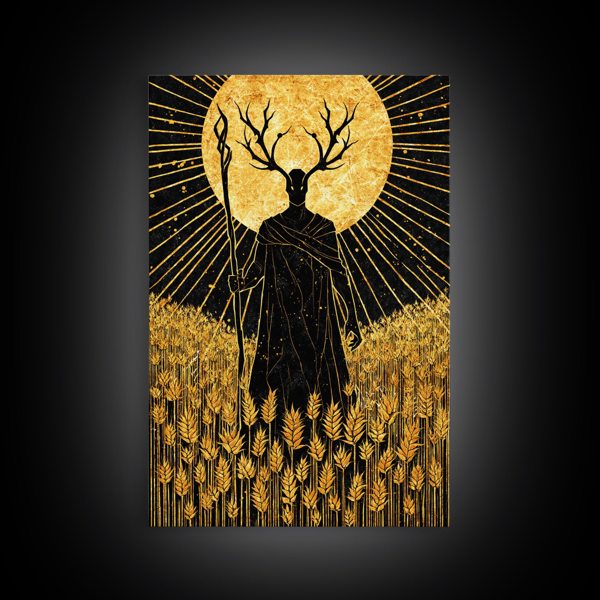 Nordic Frey God of Fertility Canvas Gold Art Canvas Art, Viking Mythology Wall Decor, natural wood framed art, Office and Dad Gift