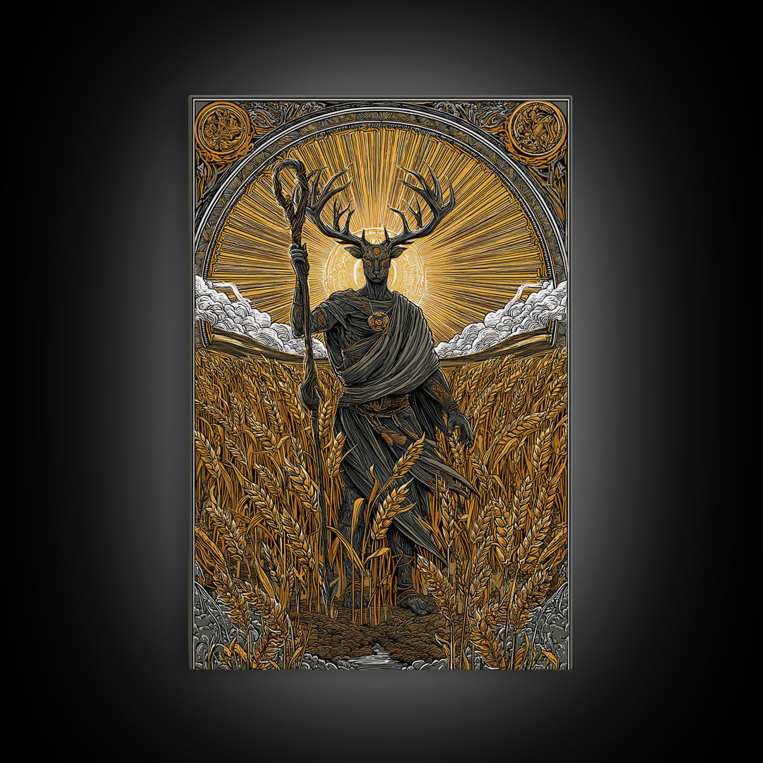 Norse God Frey Canvas Gold Art Canvas Art, Nordic Mythology Wall Decor, framed in real wood, Viking Office Wall Art, Unique Dad Gift