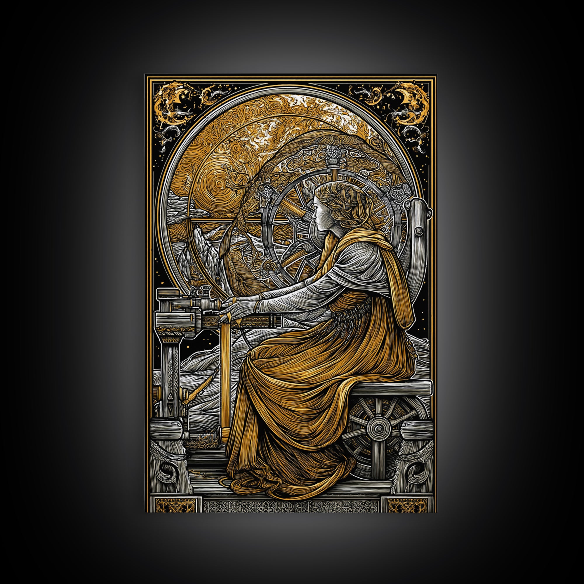 Viking Goddess Frigg Canvas Gold Art Canvas Art, Norse Mythology Wall Decor in real wood frame, Nordic Office Art, Unique Dad Gift