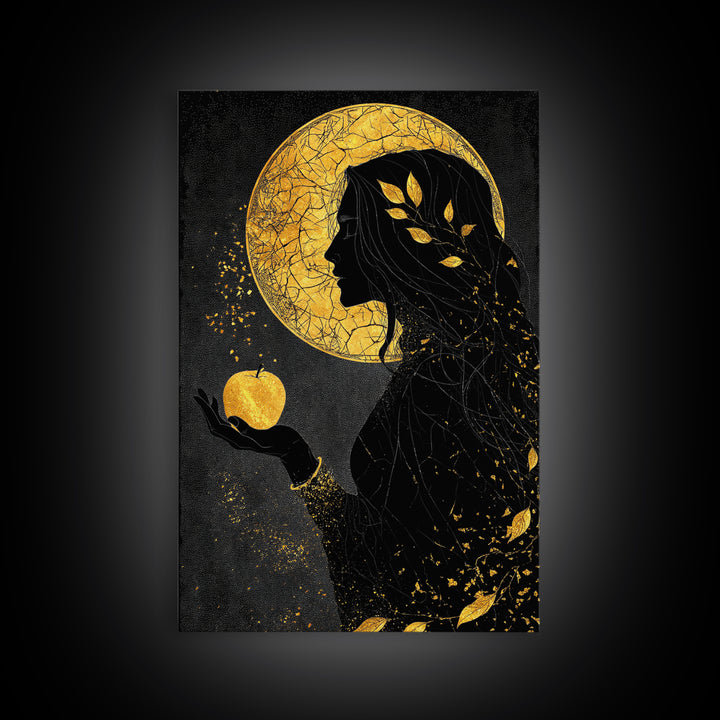 Idunn and Golden Apple Norse Canvas Gold Art Canvas Art Viking Wall Decor Nordic Mythology Office Art framed with wood detail
