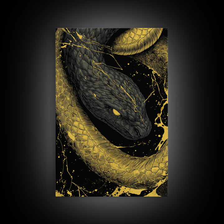 Canvas Gold Art Jrmungandr Midgard Serpent Canvas Art | Norse Wall Decor | Viking Office Art with real wood frame