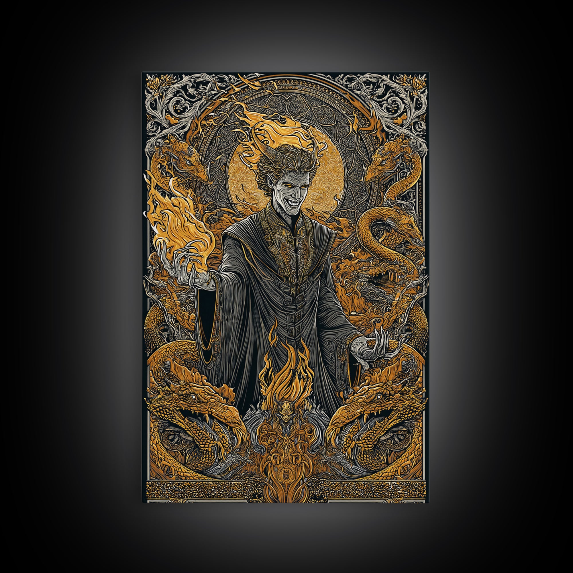 Loki Mythology Canvas Gold Art Canvas Art | Norse Trickster God Viking Decor | Office Wall Art framed with wood