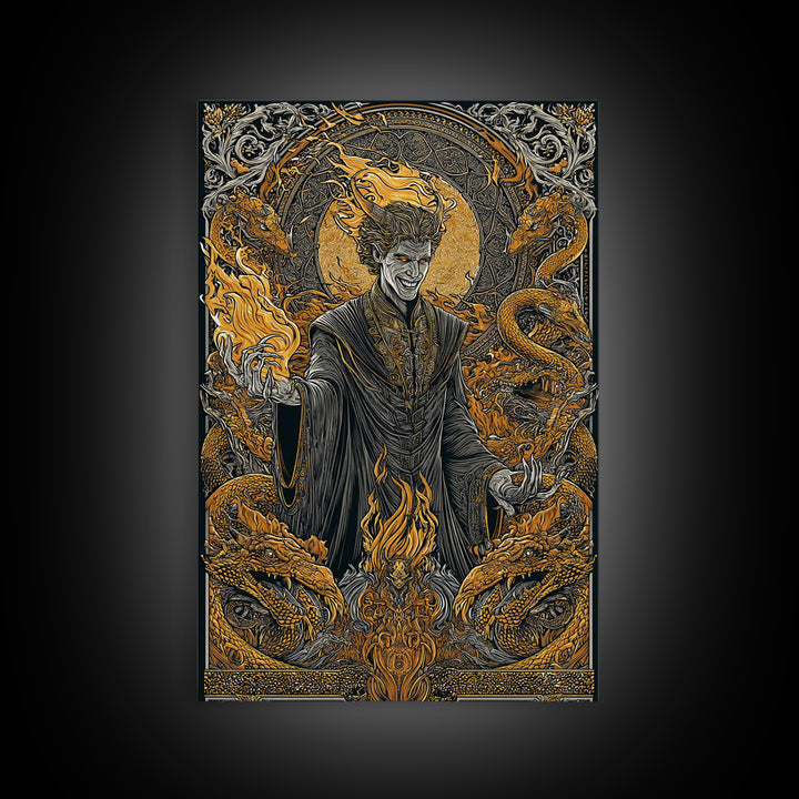 Loki Mythology Canvas Gold Art Canvas Art | Norse Trickster God Viking Decor | Office Wall Art framed with wood