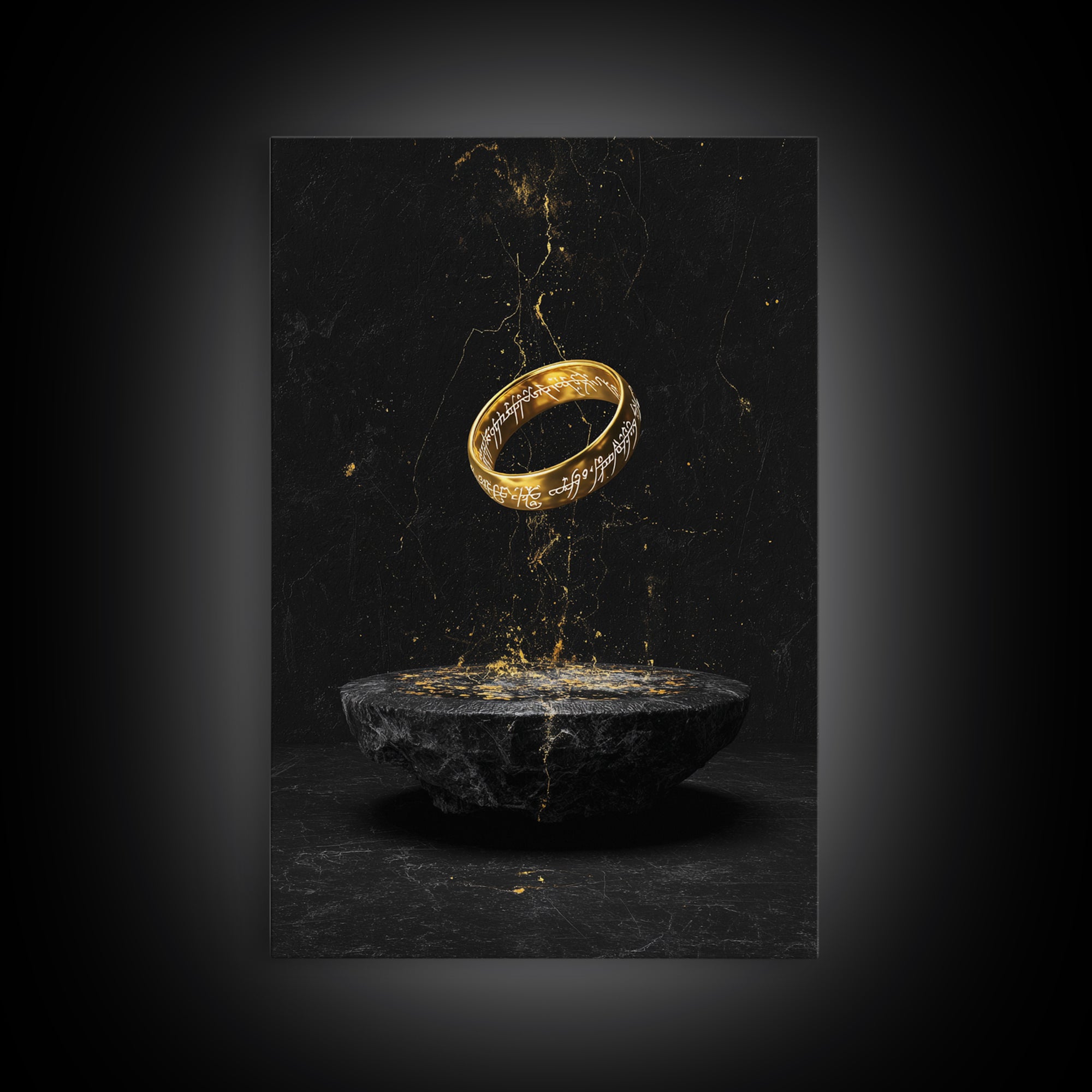 Nordic Mythology Rune Ring Canvas Gold Art Canvas Art – Viking Inspired Office Wall Decor, Man Cave Gift framed with real wood frame