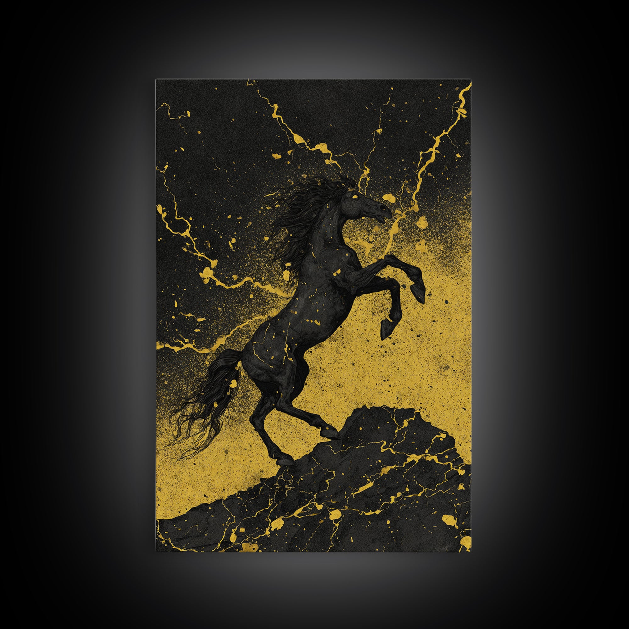 Viking Sleipnir Horse Norse Mythology Design, Canvas Gold Art and Canvas Art, Nordic Horse Symbolism Wall Decor in real wood frame