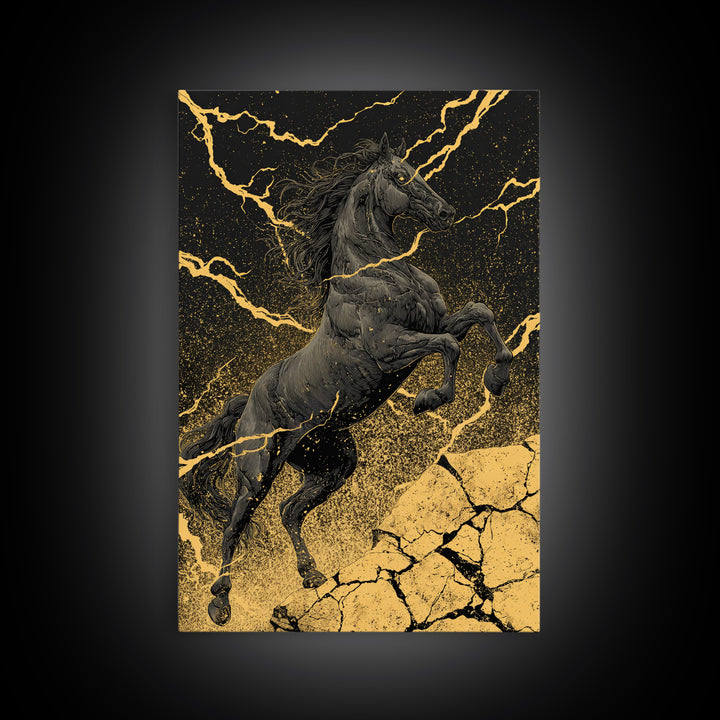 Nordic Sleipnir Horse of Odin Canvas Art Canvas Gold Art Wall Decor Dad Gift Mythology Office Art with handcrafted wood frame