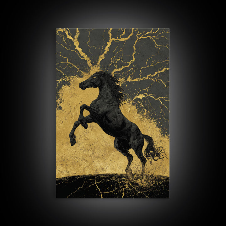 Canvas Gold Art Sleipnir Norse Horse Wall Print Canvas Art Nordic Decor Viking Office Art Man Cave framed in solid real wood