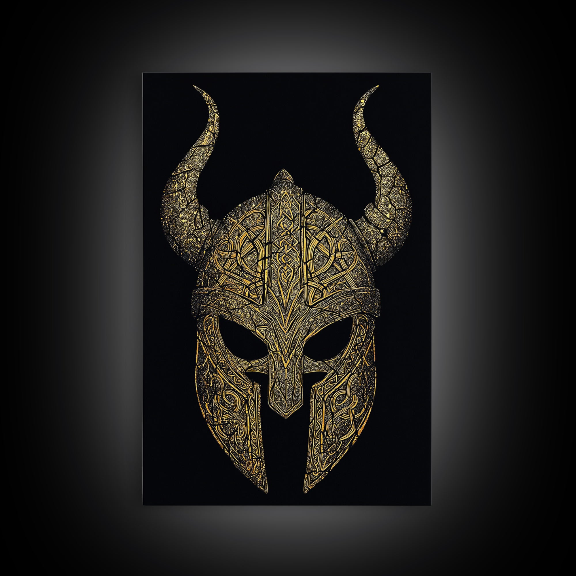Norse Rune Monolith Canvas Gold Art, Nordic Mythology Canvas Art Statement Piece for Office Decor, framed in real wood design