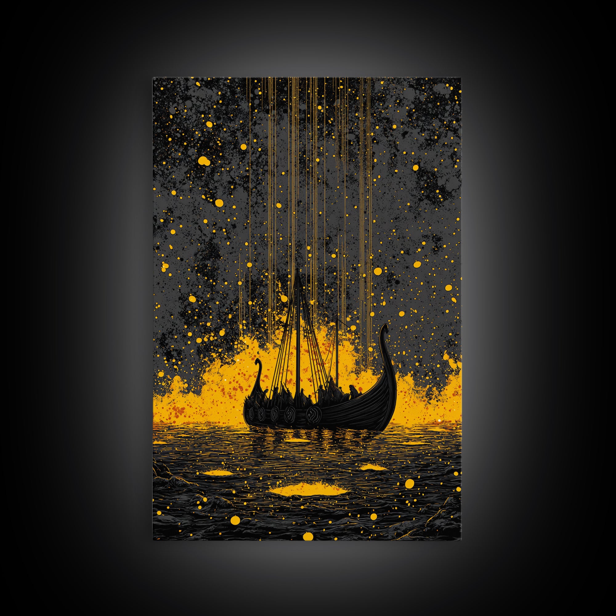 Nordic Longship Ocean Voyage Canvas Gold Art Canvas Art Viking Decor for Men’s Office or Den Framed in Solid Wood Handmade