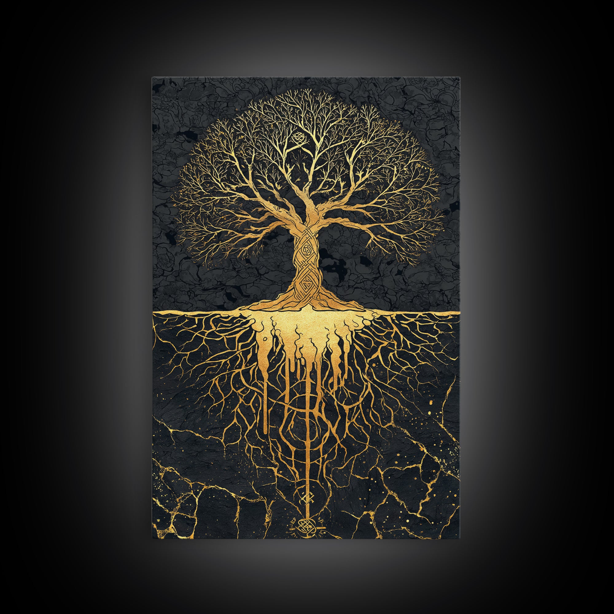 Norse Mythology Yggdrasil Tree Canvas Gold Art Canvas Art Viking Decor Wall Art Nordic Symbolism Dad Gift Framed in Solid Wood