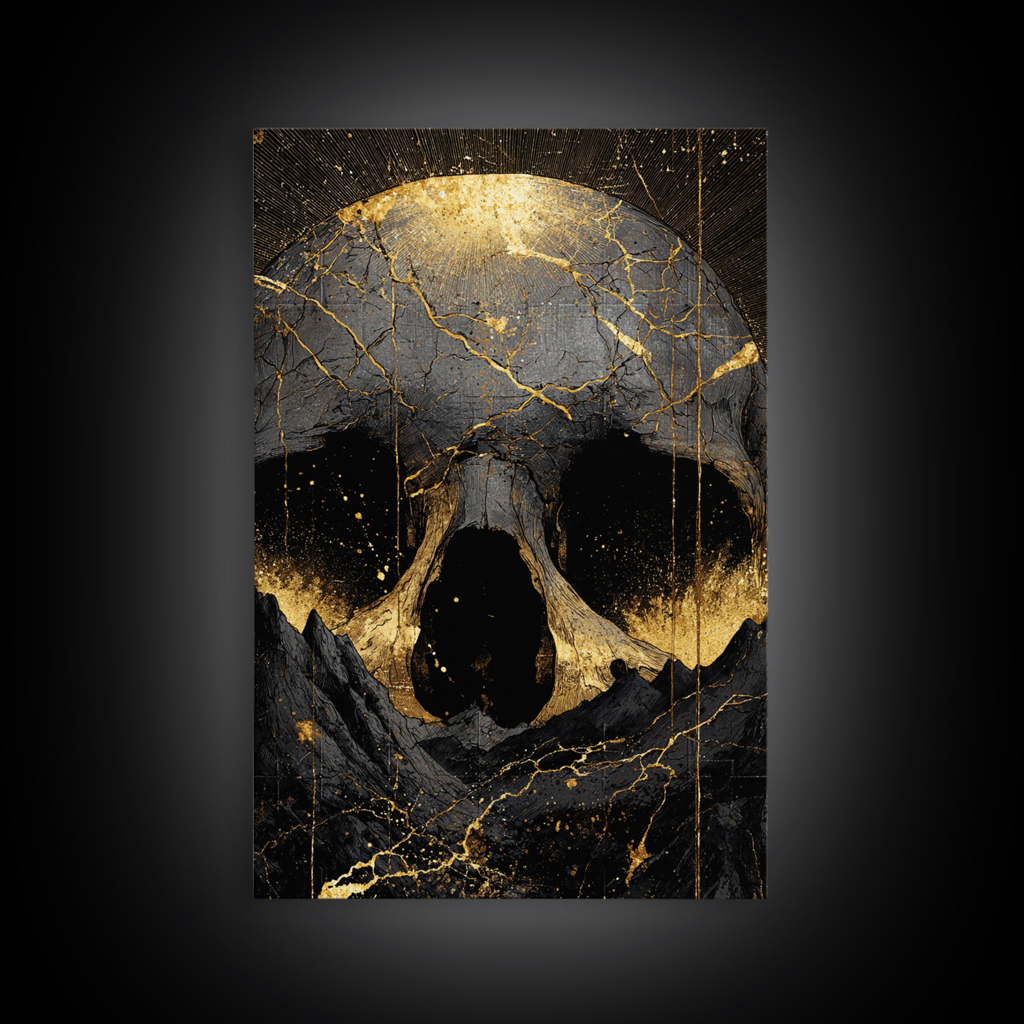 Norse God Ymir Canvas Gold Art Canvas Art | Giant of Creation Nordic Wall Art | Framed Mythology Decor with Real Wood Frame