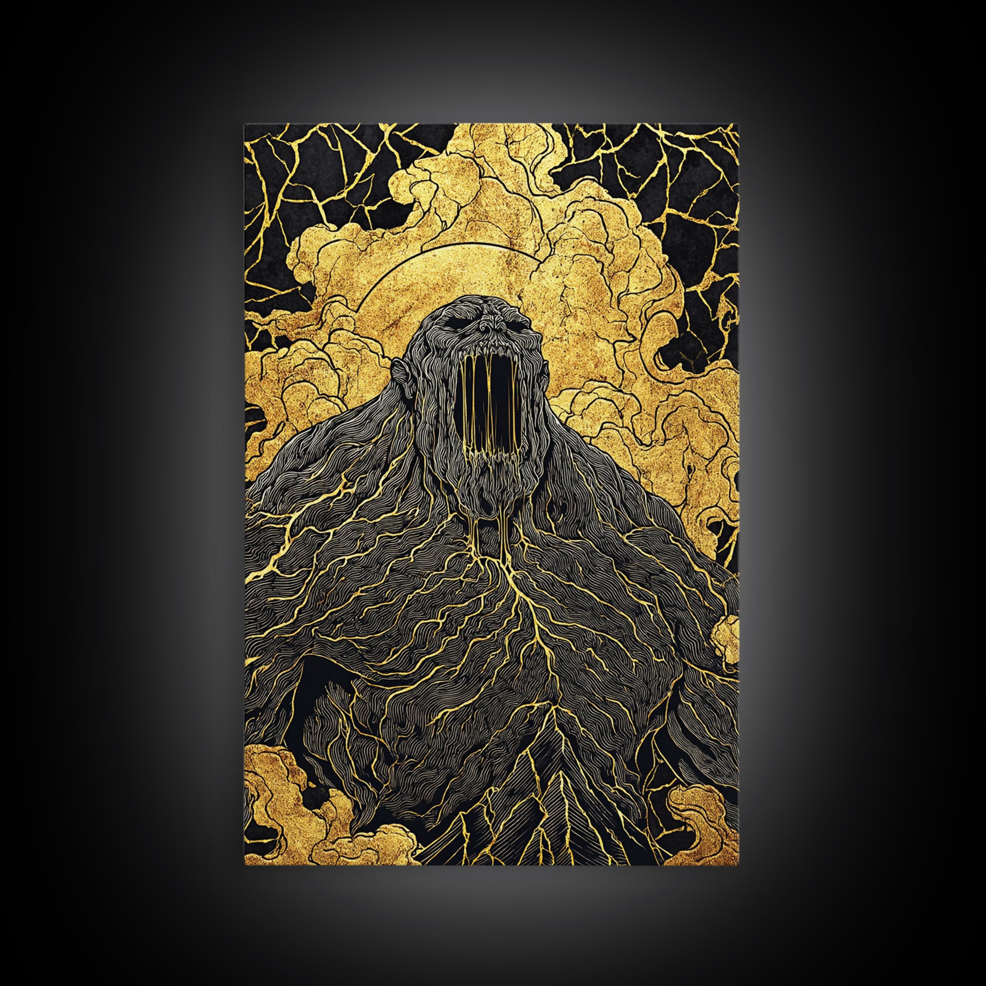 Nordic Ymir Mythology Canvas Gold Art Canvas Art | Giant Norse Wall Decor in Real Wood Frame | Man Cave, Office & Dad Gift Art