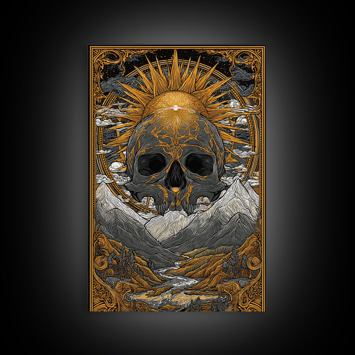 Viking Mythology Ymir Canvas Gold Art Canvas Art | Norse Creation Giant Wall Decor with Real Wood Frame | Unique Dad Gift or Office Art