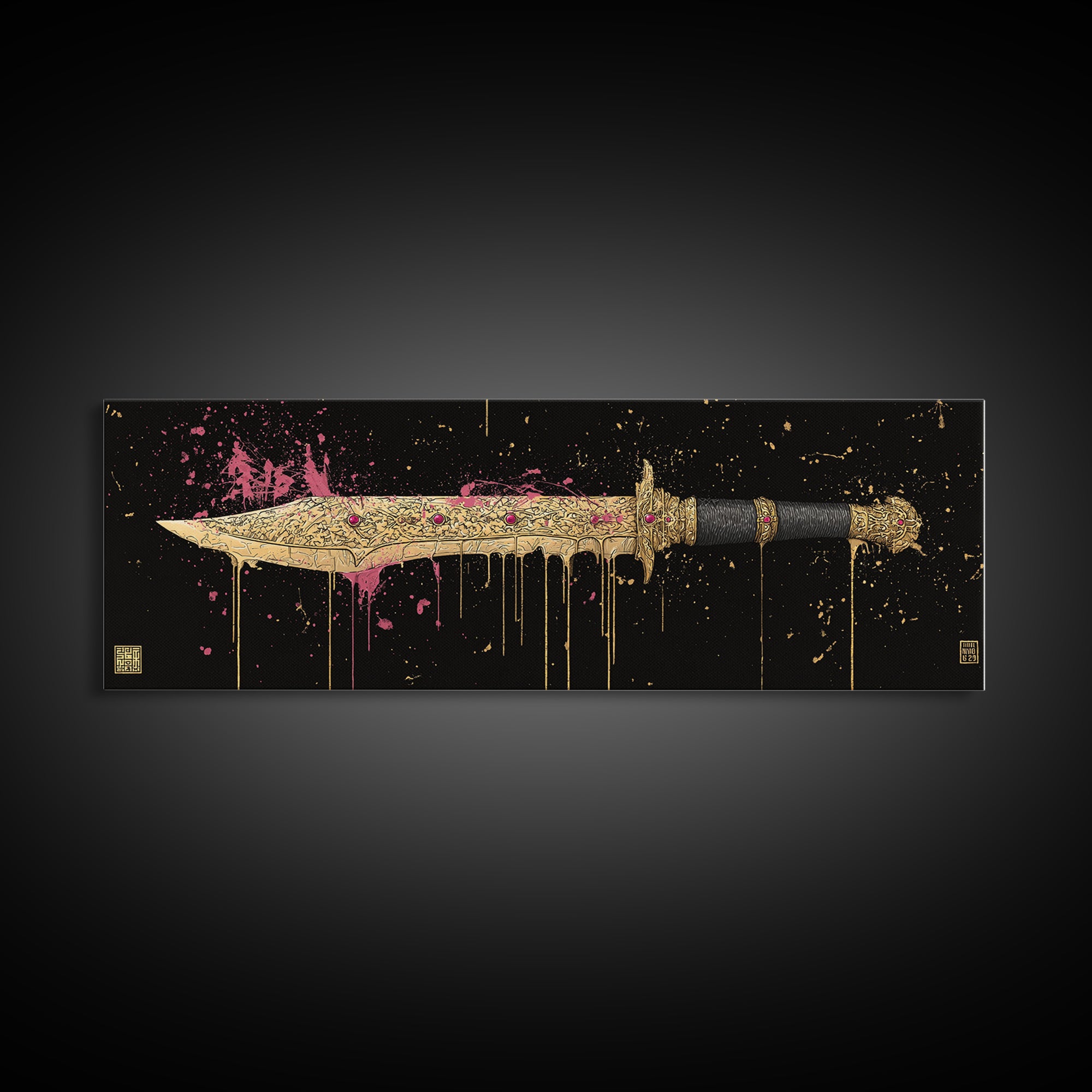 Runed Blade Canvas Gold Art Norse Mythology Canvas Art Nordic Weapon Decor with natural wood frame, Man Cave or Dad Gift