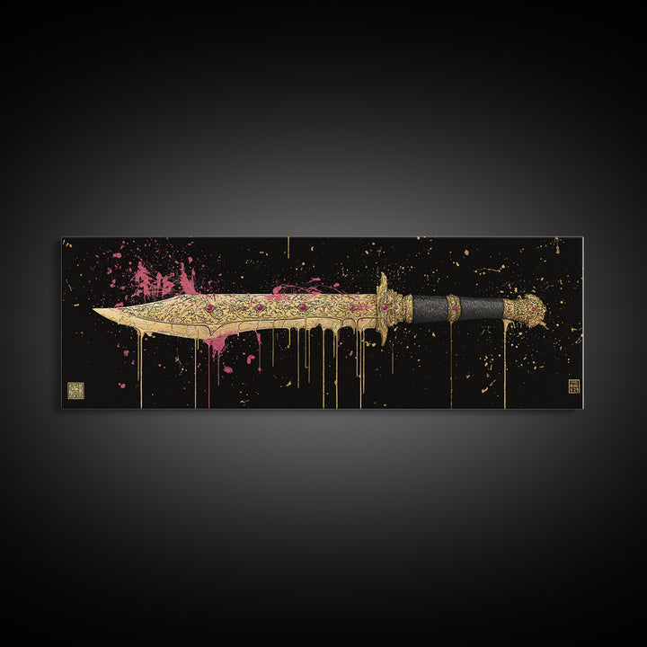 Runed Blade Canvas Gold Art Norse Mythology Canvas Art Nordic Weapon Decor with natural wood frame, Man Cave or Dad Gift