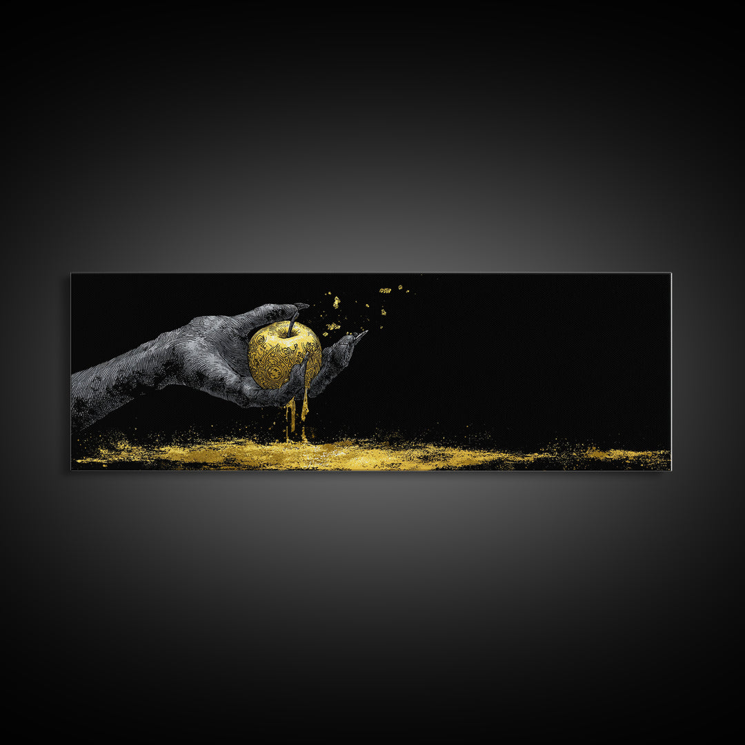 Canvas Gold Art Norse Apple of Immortality Canvas Art, Nordic Mythology Wall Decor with real wood frame, unique Viking Office Gift