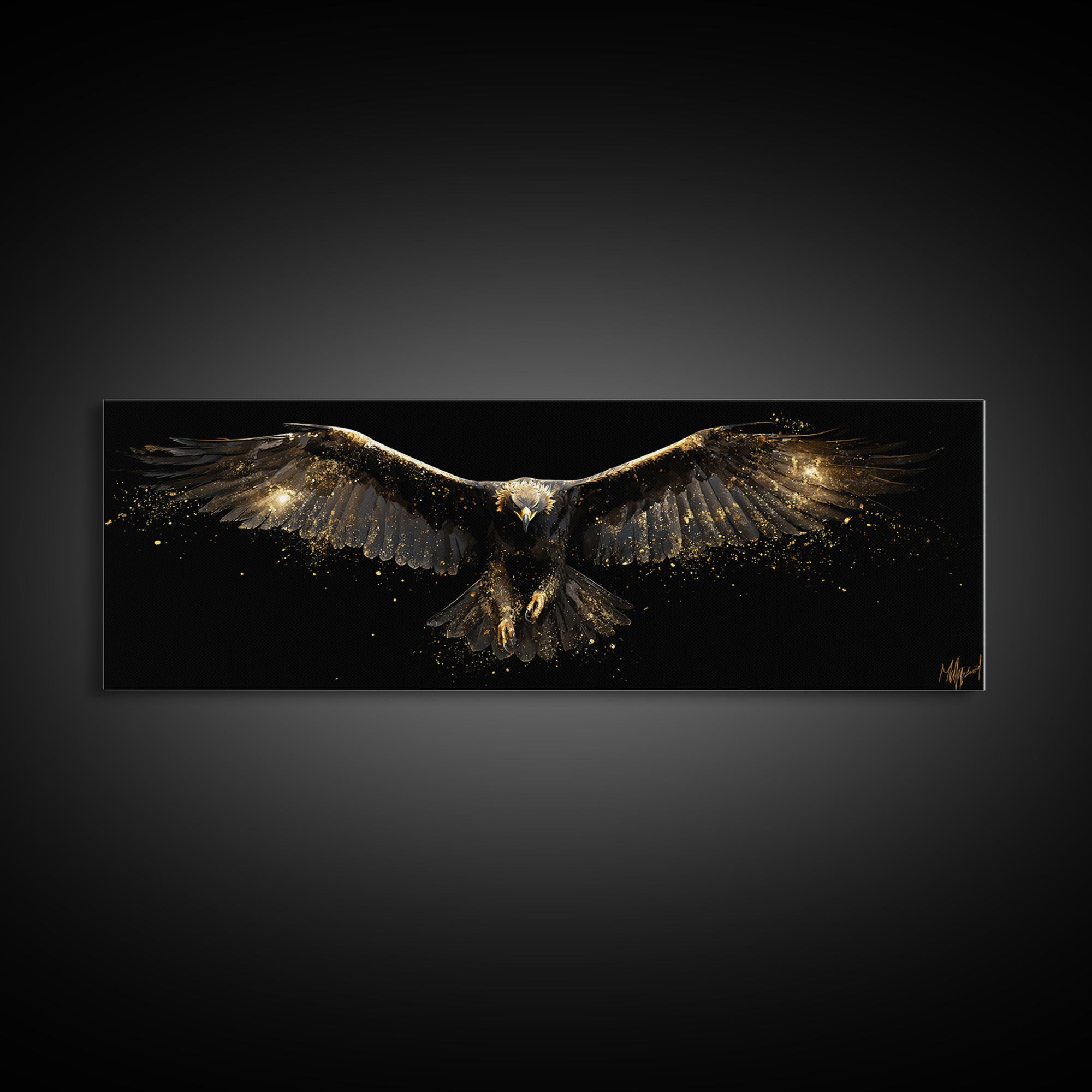 Golden Eagle Canvas Gold Art Norse Mythology Canvas Art Odin’s Bird Decor with real wood frame, Nordic Viking Man Cave Gift