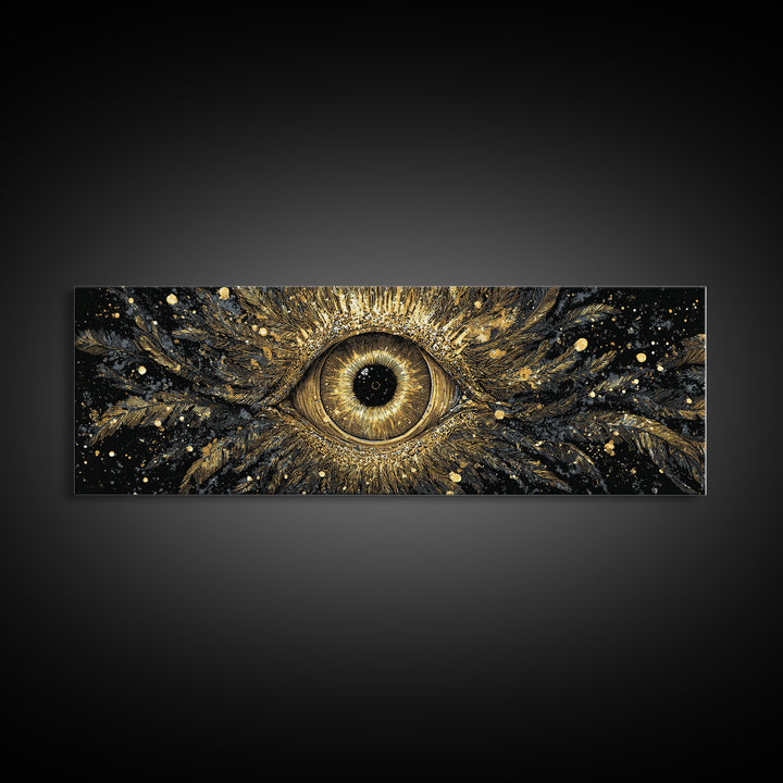 Odin’s All-Seeing Eye Canvas Gold Art Nordic Wall Decor Canvas Art for Office or Man Cave, framed in natural wood