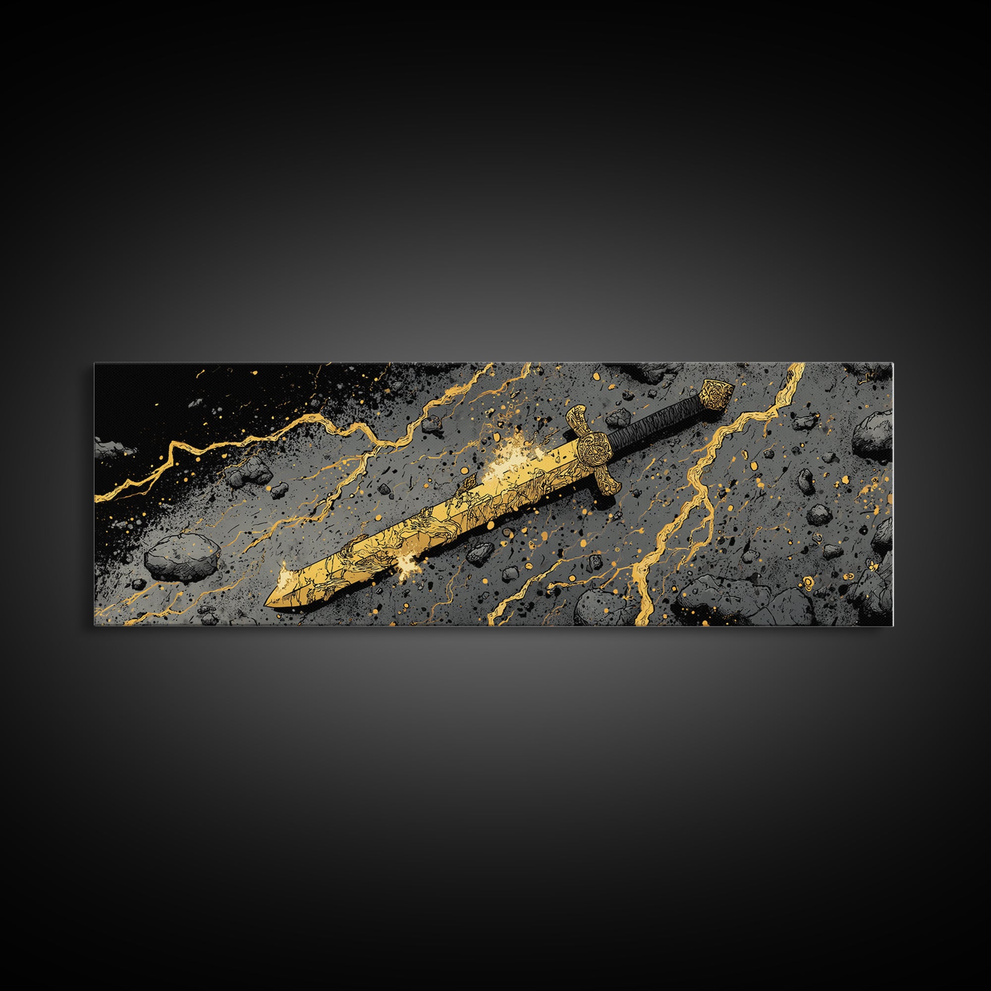 Ancient Norse Blade Canvas Gold Art Canvas Art Viking Decor with natural wood framing, Office Wall Art or Man Cave Gift