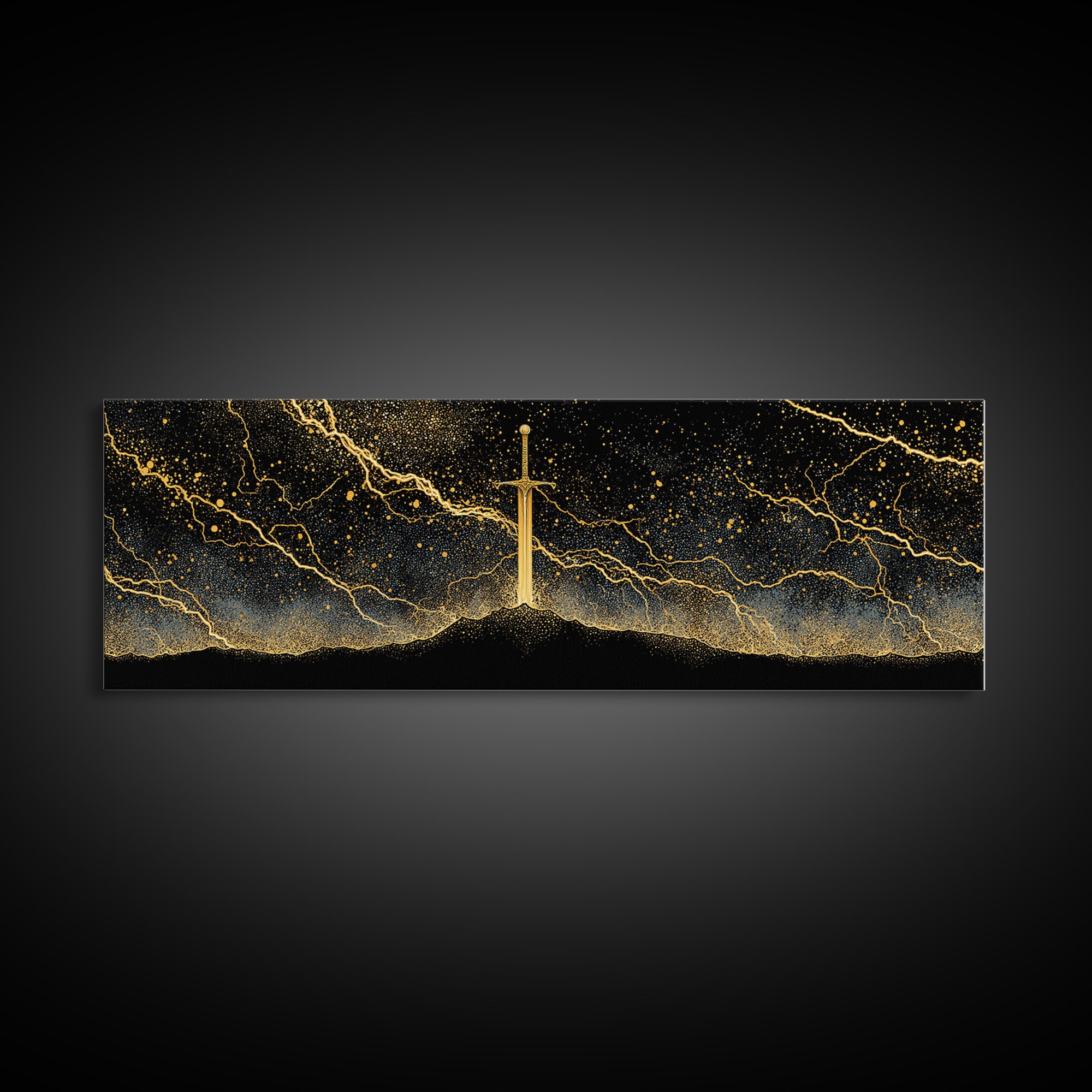 Mythic Sword of the Gods Canvas Gold Art Nordic Wall Decor Canvas Art framed in real wood, perfect Man Cave or Dad Gift