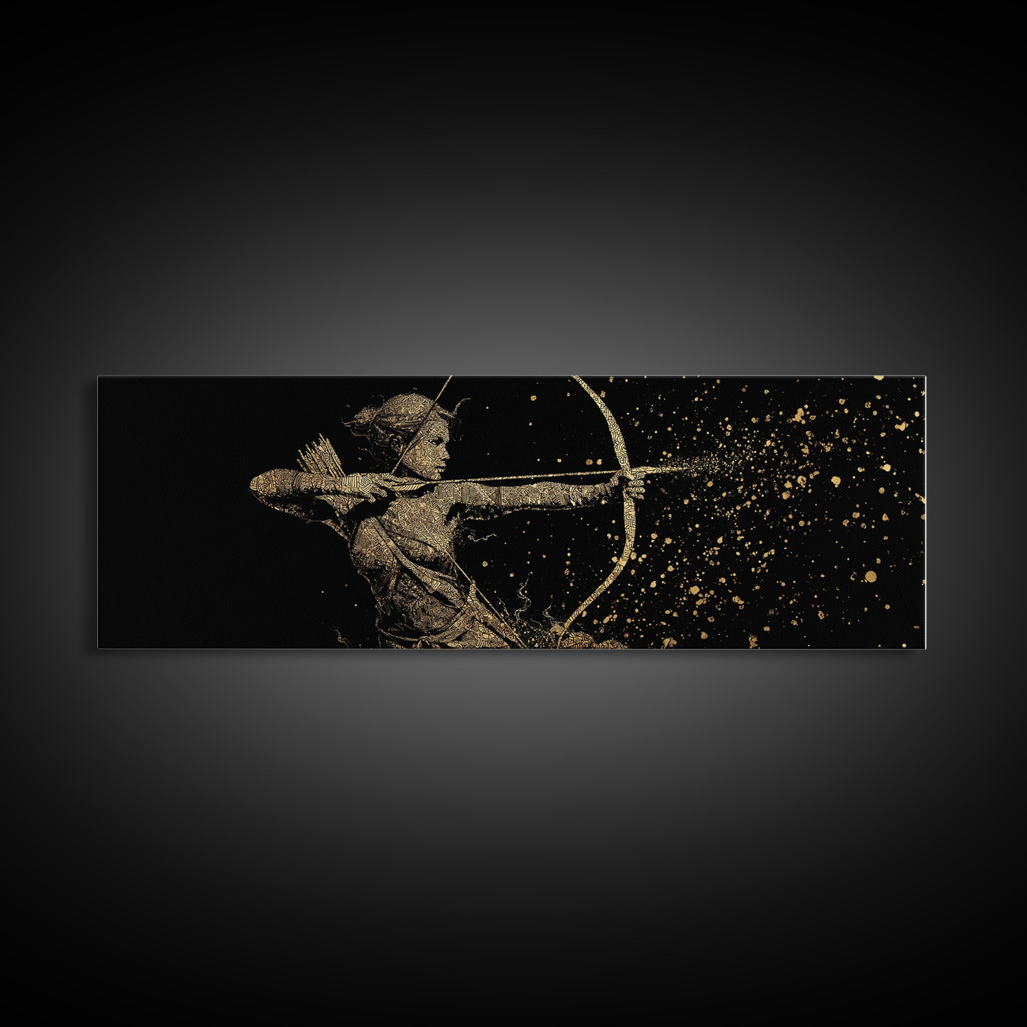 Archer Goddess Canvas Gold Art Norse Mythology Female Warrior Canvas Art with real wood frame, Office Art or Dad Gift