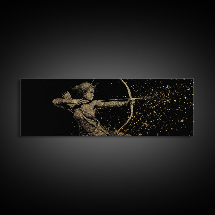 Archer Goddess Canvas Gold Art Norse Mythology Female Warrior Canvas Art with real wood frame, Office Art or Dad Gift
